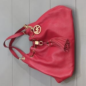 Michael Kors MK Red Hobo Shoulder Handbag Gold Hardware/ Tassels Vintage